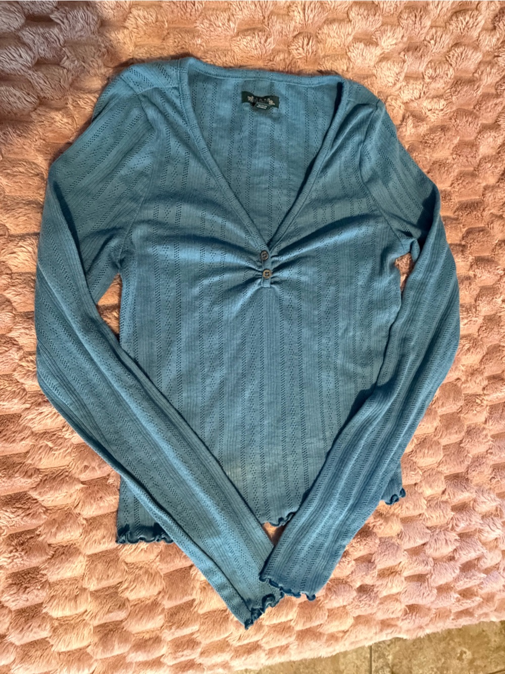 wild fable Blue Ribbed Long-Sleeve Top with Front Twist